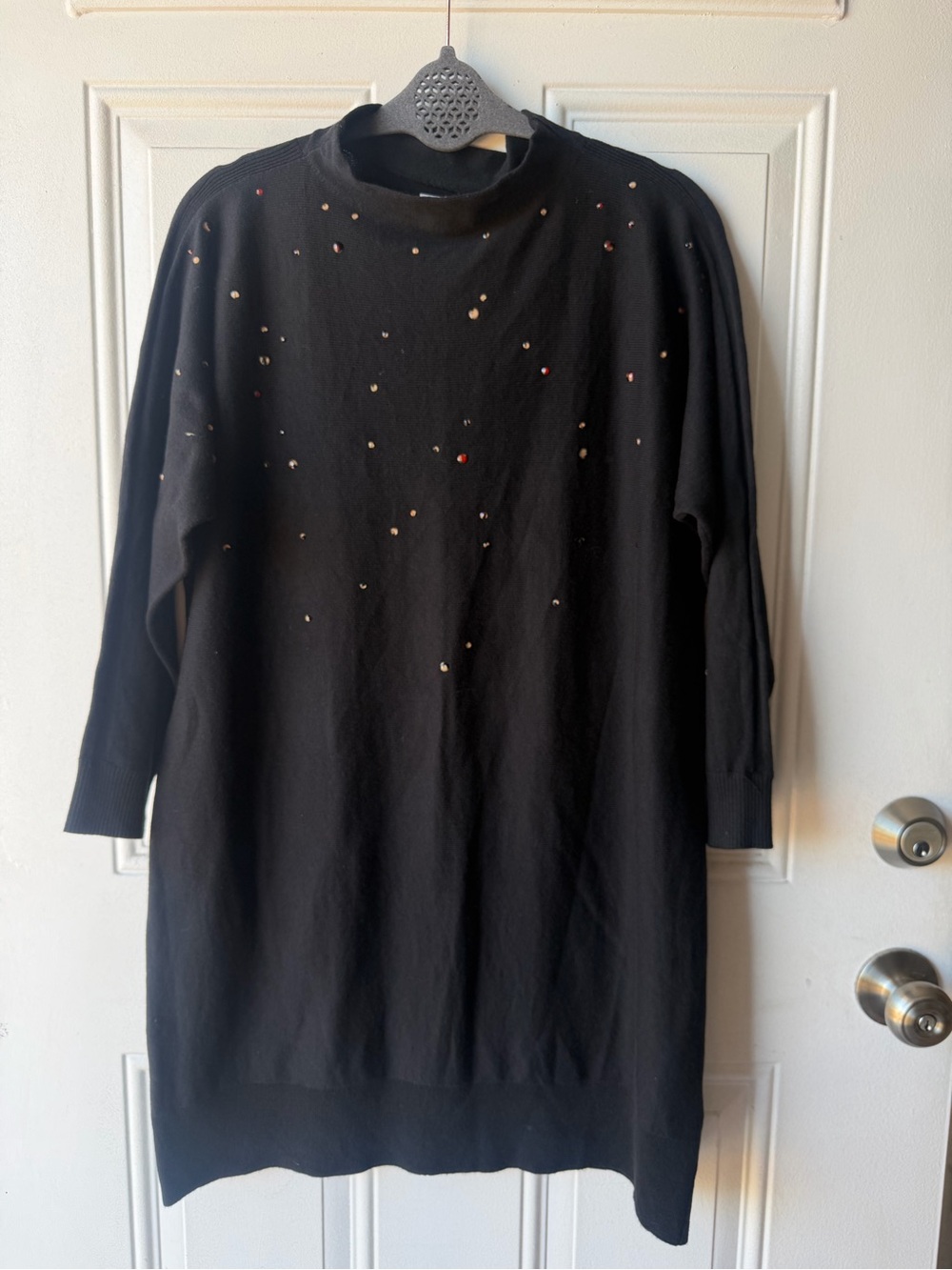 NIC+ZOE Twinkle Vital Rhinestone Sweater Mini Dress Black Petite Small PS - Picture 3 of 12